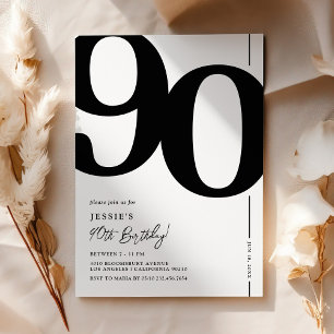 Elegant Black White 90th Birthday Invitation