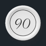 Elegant Black White  90th Birthday Paper Plate<br><div class="desc">An elegant black and white design with the age on the front of the custom plate.
Easily change the age  for your own custom design.</div>