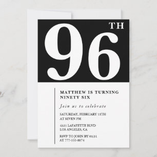 Elegant Black White 96th birthday invitation