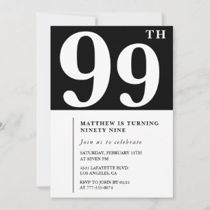 Elegant Black White 99th birthday invitation