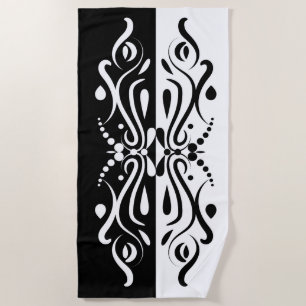 Elegant Black & White Abstract Harlequin Style Beach Towel