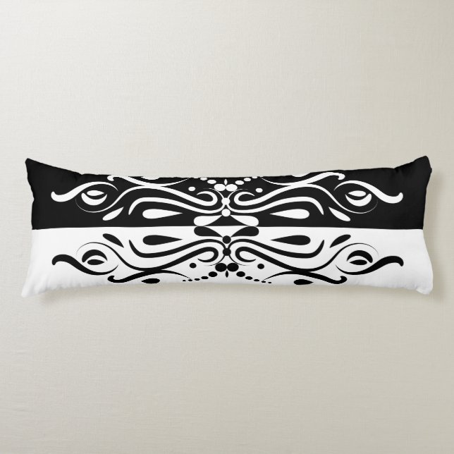 Elegant Black & White Abstract Harlequin Style Body Pillow (Front)