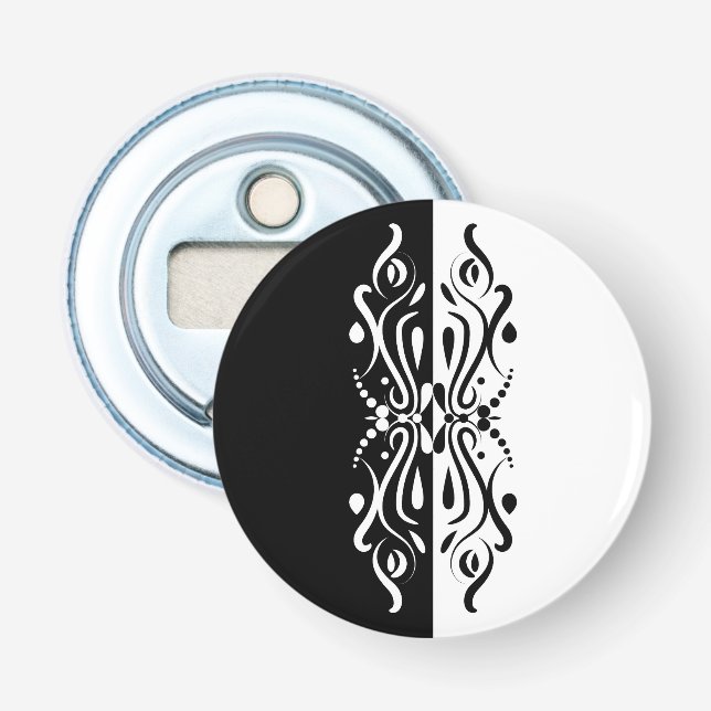 Elegant Black & White Abstract Harlequin Style Bottle Opener (Front)