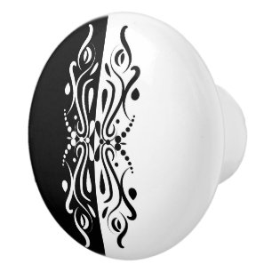 Elegant Black & White Abstract Harlequin Style Ceramic Knob