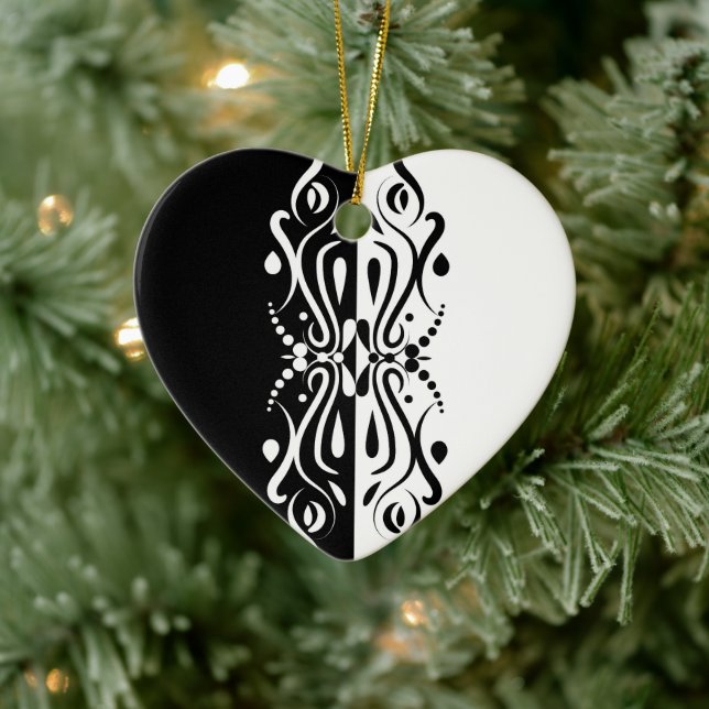 Elegant Black & White Abstract Harlequin Style Ceramic Ornament (Tree)