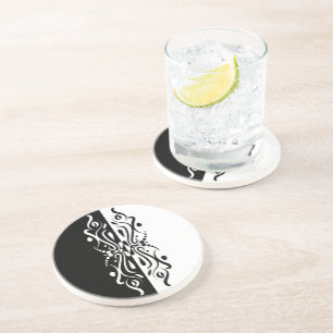 Elegant Black & White Abstract Harlequin Style Coaster