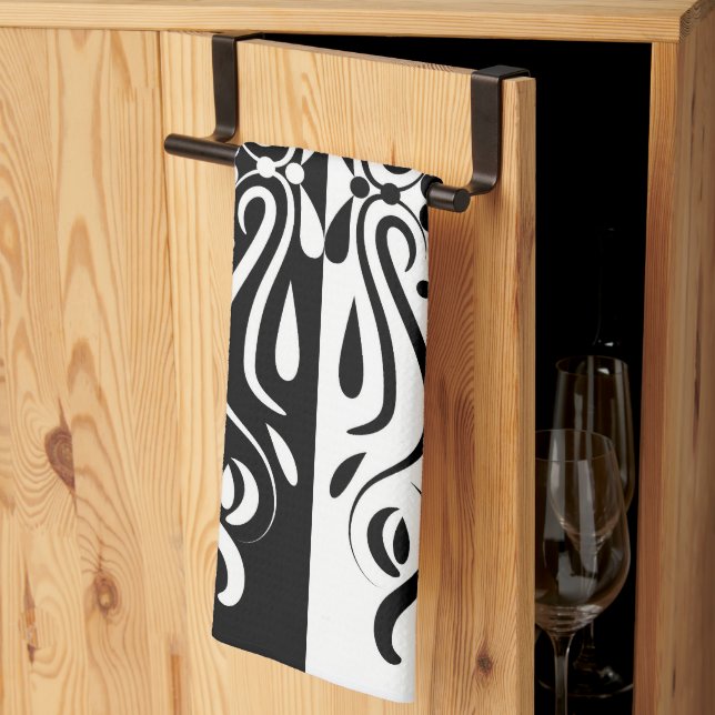 Elegant Black & White Abstract Harlequin Style Kitchen Towel (Thirds Fold)