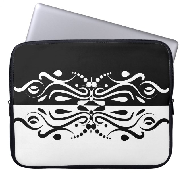 Elegant Black & White Abstract Harlequin Style Laptop Sleeve (Front)