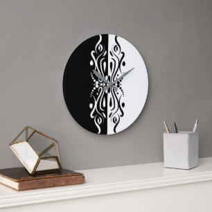 Elegant Black & White Abstract Harlequin Style Large Clock