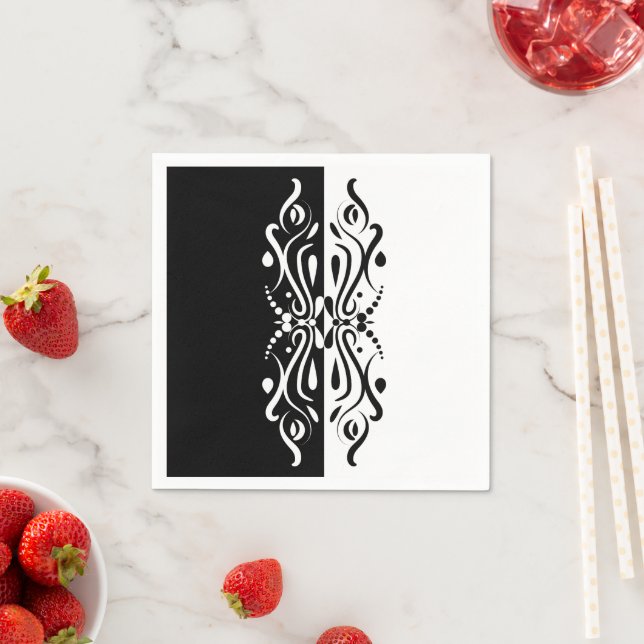 Elegant Black & White Abstract Harlequin Style Napkin (Insitu)