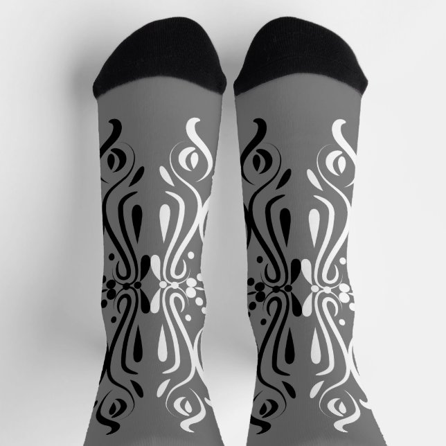 Elegant Black & White Abstract Harlequin Style Socks (Top)
