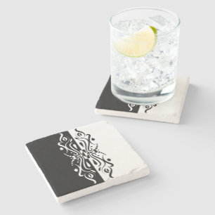 Elegant Black & White Abstract Harlequin Style Stone Coaster