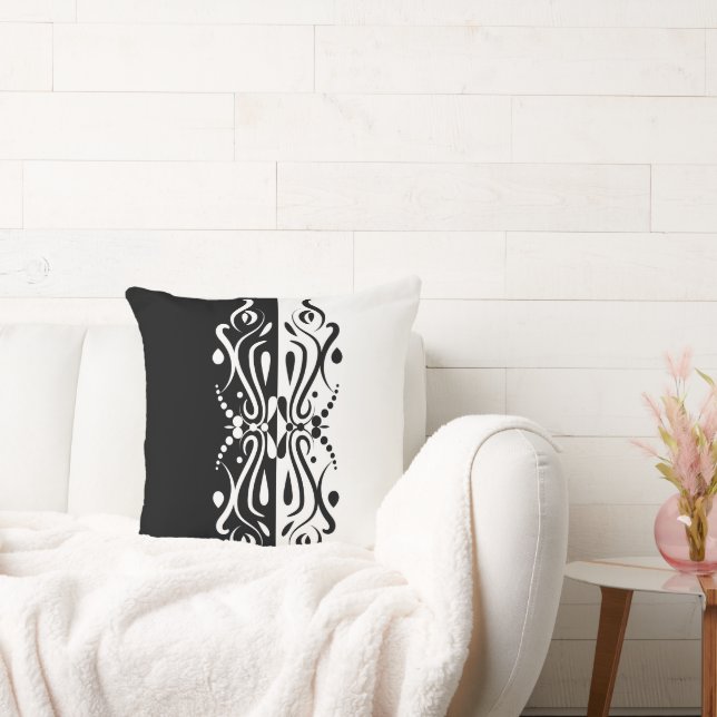 Elegant Black & White Abstract Harlequin Style Throw Pillow (Couch)