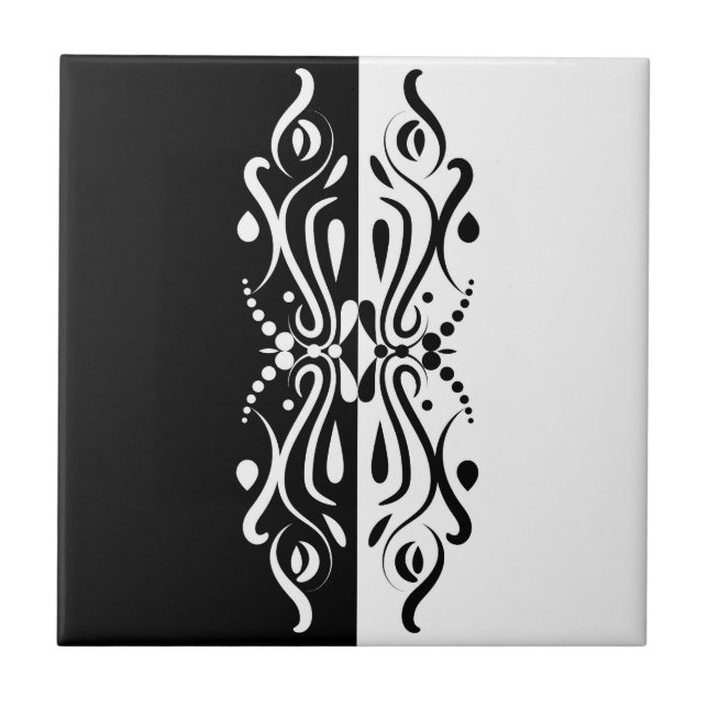 Elegant Black & White Abstract Harlequin Style Tile (Front)