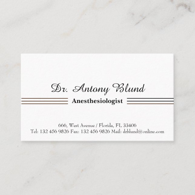 Elegant Black&White Abstract Line Anesthesiologist Business Card (Front)