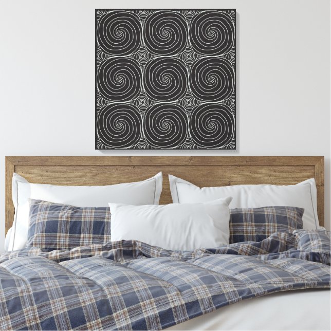 Elegant Black &White Abstract Pattern Canvas Print (Insitu(Bedroom))
