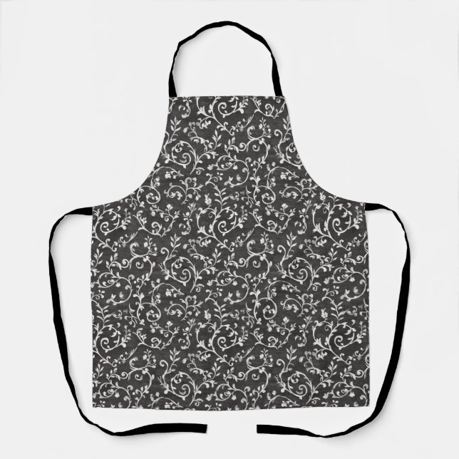Elegant Black White Abstract Wedding Apron (Front)