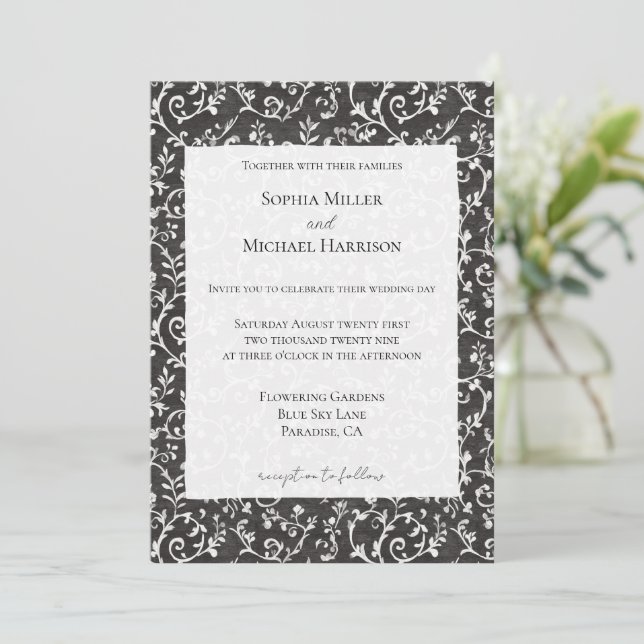 Elegant Black White Abstract Wedding Invitation (Standing Front)