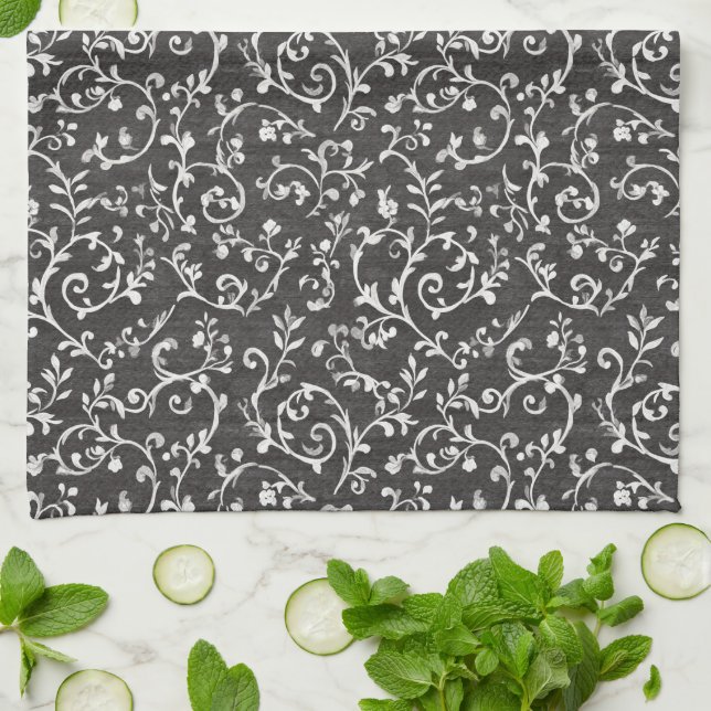 Elegant Black White Abstract Wedding Kitchen Towel (Folded)