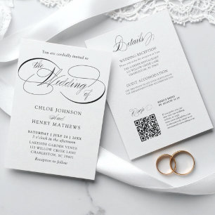 Elegant Black & White ALL-IN-ONE Wedding Invitation