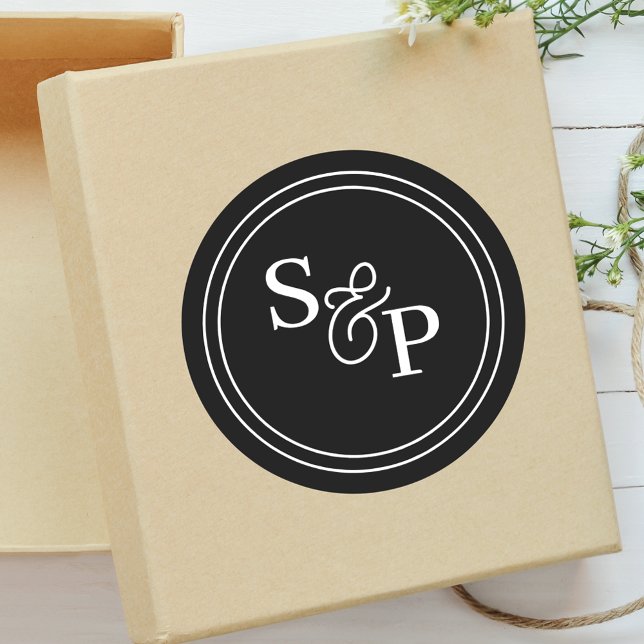 Elegant Black & White Ampersand Monogram Wedding Classic Round Sticker (Creator Uploaded)