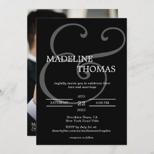 Elegant Black White Ampersand with Photo Wedding Invitation