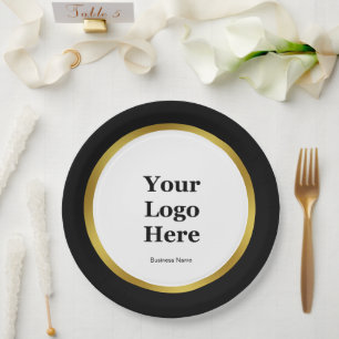 Elegant Black White and Gold Business Logo Name Paper Plate