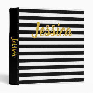 Elegant Black White and Gold Cursive Script Name Binder