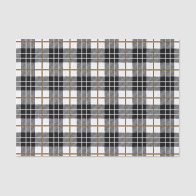 Elegant Black, White and Gold Plaid Tissue Paper (Front)