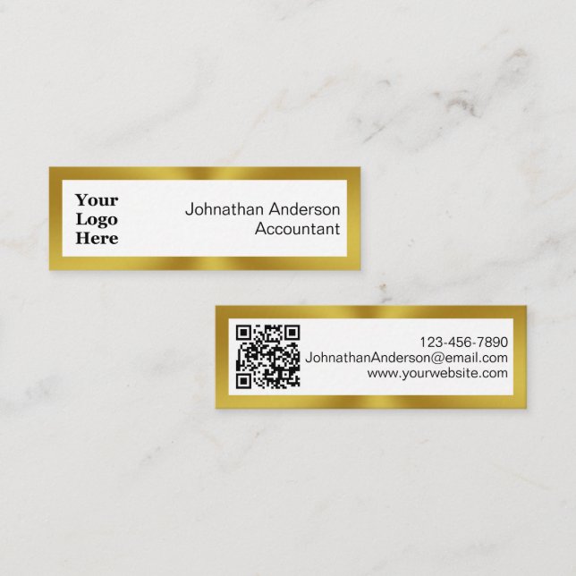 Elegant Black White and Gold Your Logo and QR Code Calling Card (Front/Back)