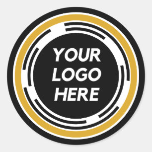 Elegant Black, White and Gold Your Logo Here Classic Round Sticker