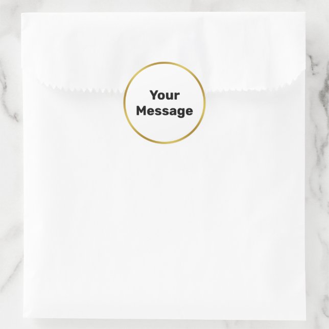Elegant Black White and Gold Your Message Text Classic Round Sticker (Bag)