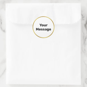 Elegant Black White and Gold Your Message Text Classic Round Sticker