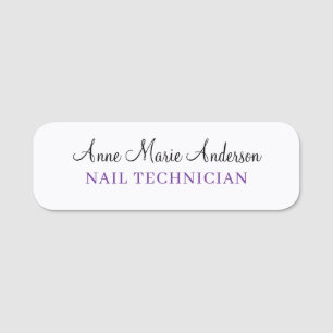 Elegant Black White and Purple Professional Name  Tag