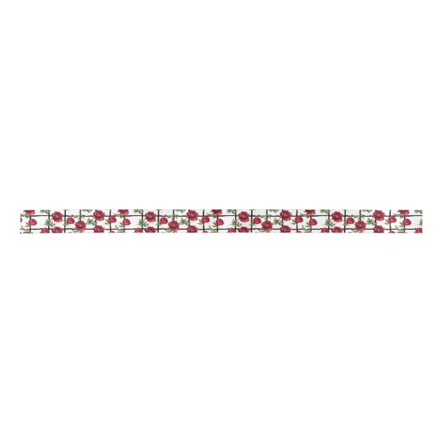 Elegant black,white and red peony preppy classy satin ribbon (Front)