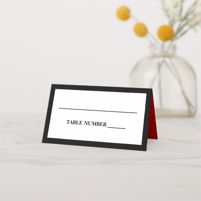 Elegant Black, White, and Red Place Card (Front)