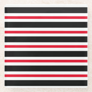 Elegant Black, White and Red Stripes Glass Coaster