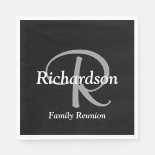 Elegant Black White and Silver Grey Monogrammed Napkin