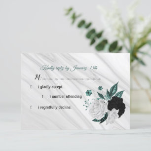 Elegant black white and teal blue flowers RSVP car
