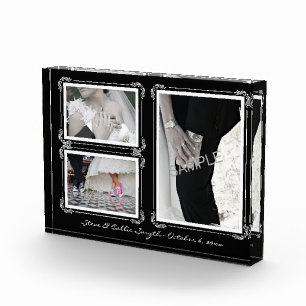 Elegant Black/White Art Deco 3 Photo Keepsake Block