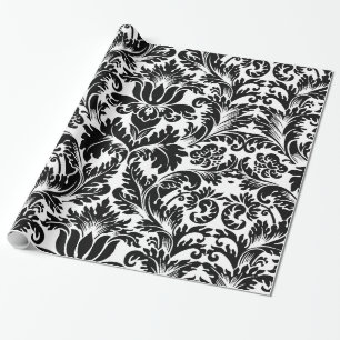 Elegant Black & White Baroque Damasks Pattern Wrapping Paper