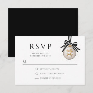 Elegant Black White Bauble Christmas Party RSVP Card