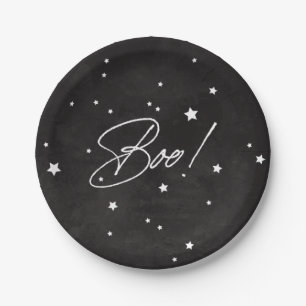 Elegant Black/White Boo! Halloween Party Paper Plate
