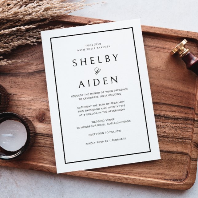 Elegant Black & White Border Modern Wedding Invitation (Creator Uploaded)