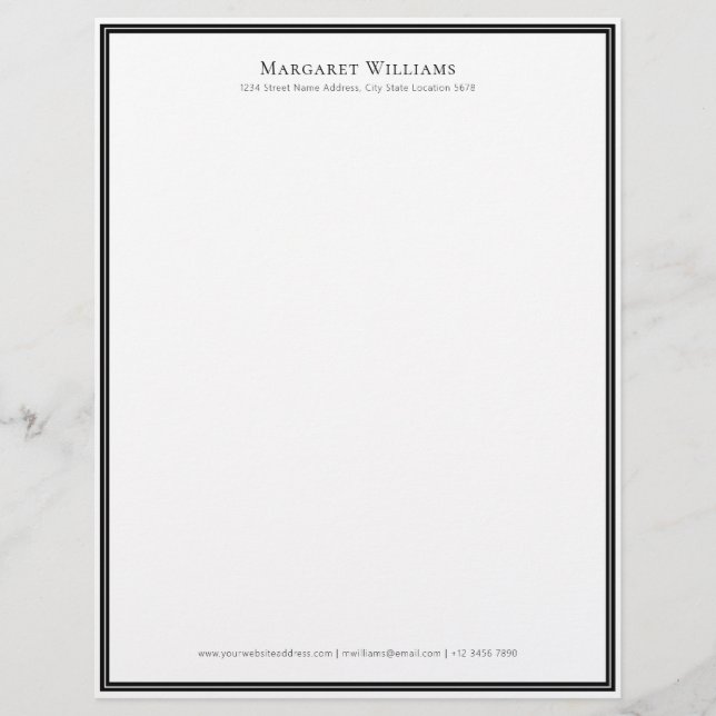Elegant Black White Border Office Professional Letterhead (Front)