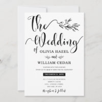 Elegant Black White Botanical Calligraphy Wedding