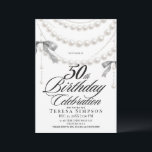 Elegant  Black & White Bow 50th Birthday  Invitation<br><div class="desc">Birthday party invitation elegant cute black watercolor bow with pearls modern  birthday invitation template. Elegant stylish birthday invitation is full of fun and cute design elements.</div>