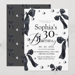 Elegant Black & White Bow Birthday   Invitation