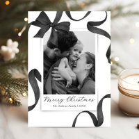 Elegant Black White Bow Photo Christmas