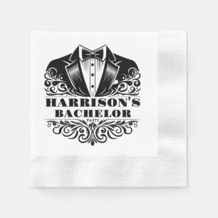 Elegant Black & White Bowtie Tuxedo Filigree Napkin